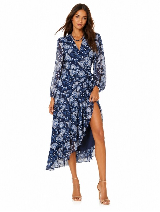 Hutch Dresses & Skirts - Hutch Blue Abstract Printed Long Sleeve Wrap Maxi Dress Size S